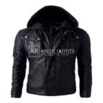 Bone Hooded Motorcycle Leather Biker Jacket Bone Hooded Motorcycle Leather Biker Jacket