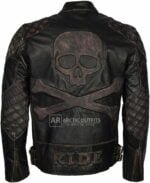 Brownie Skull Ride Emboss Distressed Leather Biker Jacket