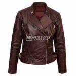 Lady Maroon Biker Leather Jacket