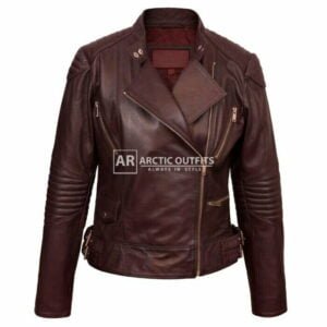 Lady Maroon Biker Leather Jacket
