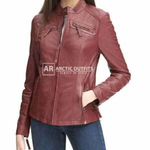 Angelina Red Leather Bomber Jacket