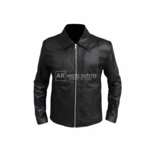 Mansion Black Leather Bomber Jacket