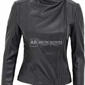 Arezzo Black Slim Fit Leather Motorcycle Style Jacket