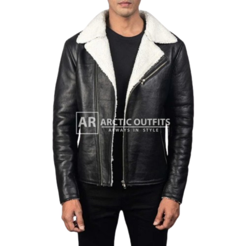 Alberta Shearling Black Leather Biker Jacket