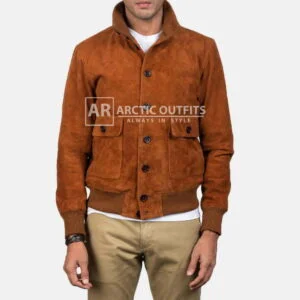 Eaton Brown Suede Leather Bomber Jacket