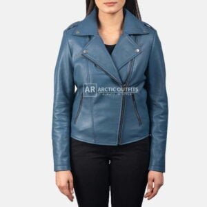 Flashback Blue Leather Biker Jacket