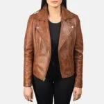 Flashback Brown Leather Biker Jacket For Women 2-1551973223695
