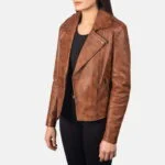 Flashback Brown Leather Biker Jacket For Women 3-1551973223581