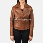 Flashback Brown Leather Biker Jacket For Women 4-1551973223789