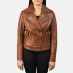 Flashback Brown Leather Biker Jacket For Women 4-1551973223789