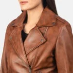 Flashback Brown Leather Biker Jacket For Women 6-1551973224038