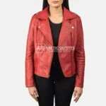 Flashback Red Leather Biker Jacket For Women 2-1551973625745