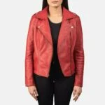 Flashback Red Leather Biker Jacket For Women 2-1551973625745