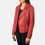 Flashback Red Leather Biker Jacket For Women 3-1551973625580