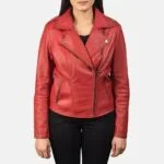 Flashback Red Leather Biker Jacket For Women 4-1551973625808