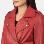 Flashback Red Leather Biker Jacket For Women 6-1551973626057