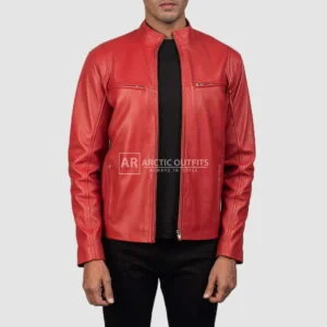 Arctic Red Leather Biker Jacket