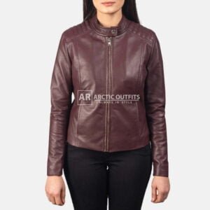 Kelsee Maroon Leather Biker Jacket
