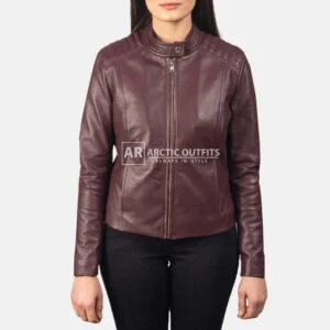 Kelsee Maroon Leather Biker Jacket