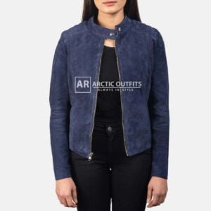 Kelsee Navy Blue Suede Biker Jacket