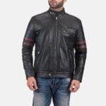Mens Monza Black & Maroon Leather Biker Jacket 1-1493290626156