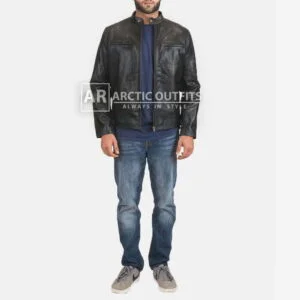 Rustic Black Leather Biker Jacket