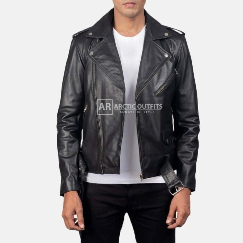 Arnold Schwarzenegger Black Leather Biker Jacket