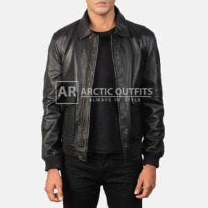 Elvis Black Leather Bomber Jacket