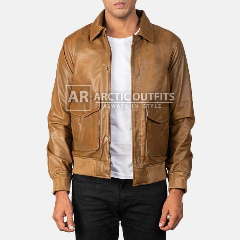 Olive Brown Leather Bomber Jacket Olive Brown Leather Bomber Jacket