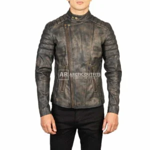 Faisor Distressed Brown Leather Biker Jacket