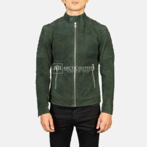 Quilted Green Suede Biker Jacket