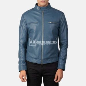 Blue Leather Biker Jacket