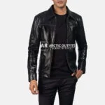 Charles Black Leather Biker Jacket Charles Black Leather Biker Jacket
