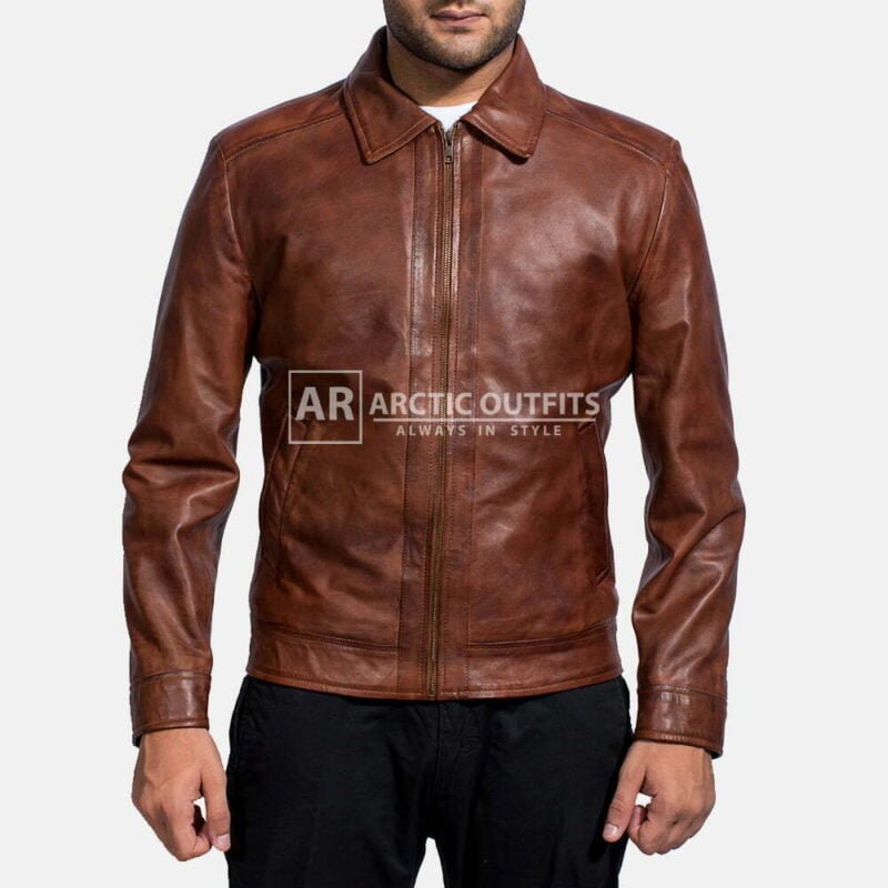 Cathedral Brown Leather Bomber Jacket