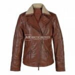 Canberra Shearling Brown Leather Biker Jacket