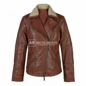 Canberra Shearling Brown Leather Biker Jacket