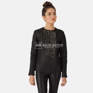 Celeste Studded Black Leather Jacket