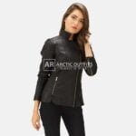 Womens Orient Grain Quilted Black Leather Biker Jacket 1-1495000028672