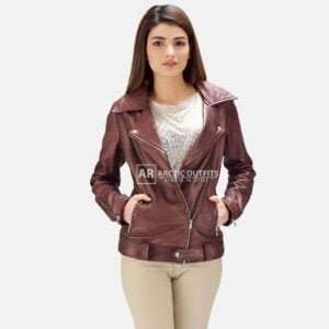 Rumy Maroon Leather Biker Jacket