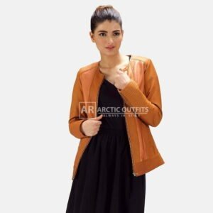 Sleeky Clean Tan Leather Biker Jacket