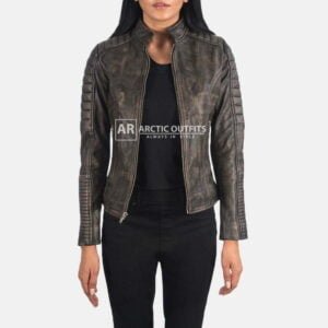 Adalyn Quilted Distressed Brown Leather Biker Jacket