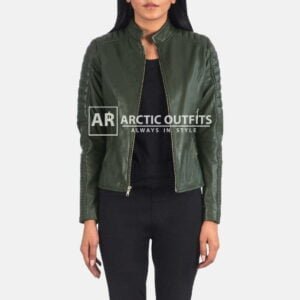 Adalyn Quilted Green Leather Biker Jacket