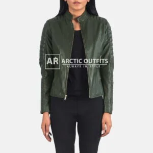 Adalyn Quilted Green Leather Biker Jacket