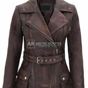 Asymmetrical Distressed Leather Biker Jacket