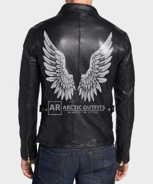 Scotia Wings Black Leather Biker Jacket