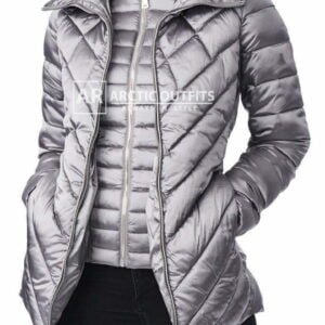 Silver Quilted Jacket with Hooded Bib Inset