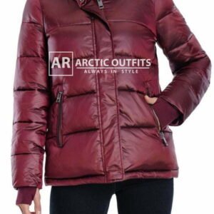 Maroon Hooded Quilted Puffer Jacket
