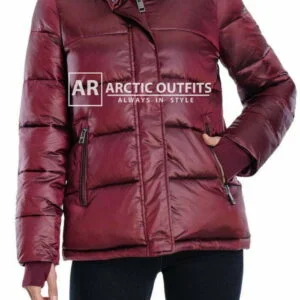 Maroon Hooded Quilted Puffer Jacket
