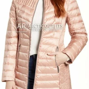 Collarless Blush Packable Down