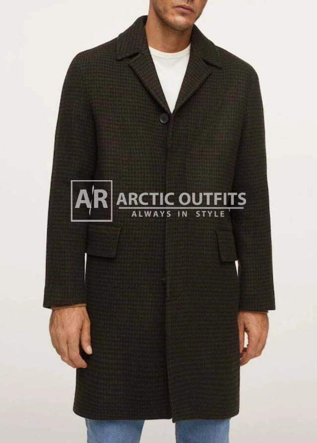 Houndstooth Wool-Blend Coat
